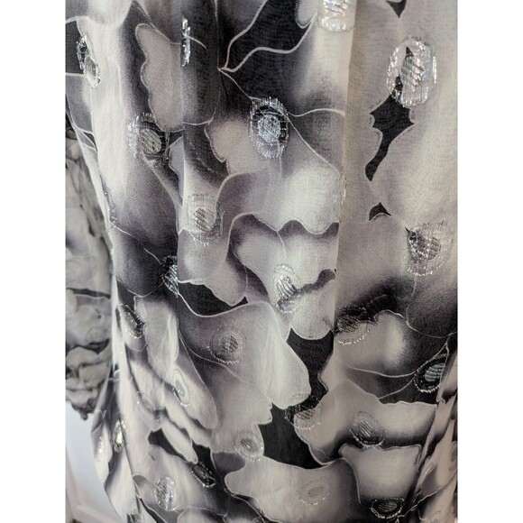 WHBM Silk Blouse Women's S Black White Silver Clip Dot Floral Ruched Romantic - Picture 10 of 13